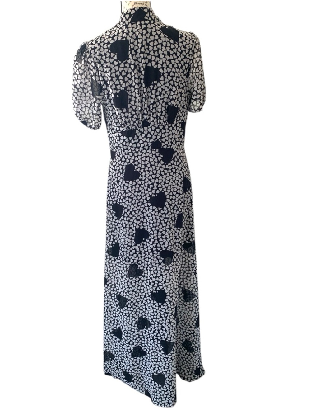 Betsey Johnson Black & White Heart Print Maxi Dress SIze 8 - Picture 5 of 9